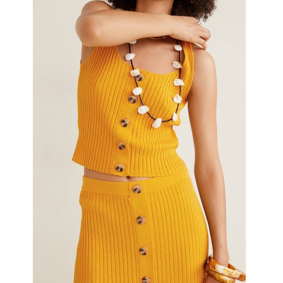 NWT Mango Mustard Elastic Cable Knit Skirt - Picture 6 of 9